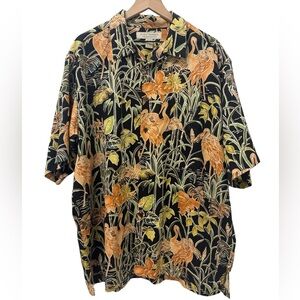 Tropical Print Men's Short Sleeve Button Up Shirt 100% Silk Size 2XL